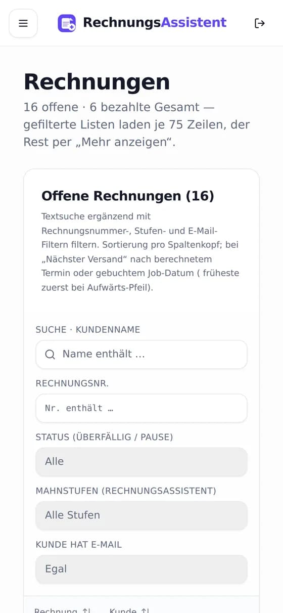 Rechnungsliste auf dem Telefon
